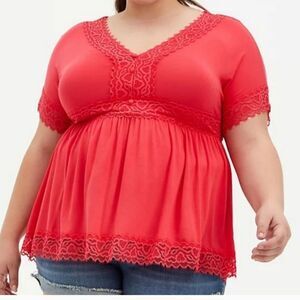 Torrid Super Soft Babydoll Top Lace Trim Button Front - Tea Berry 2 2x
